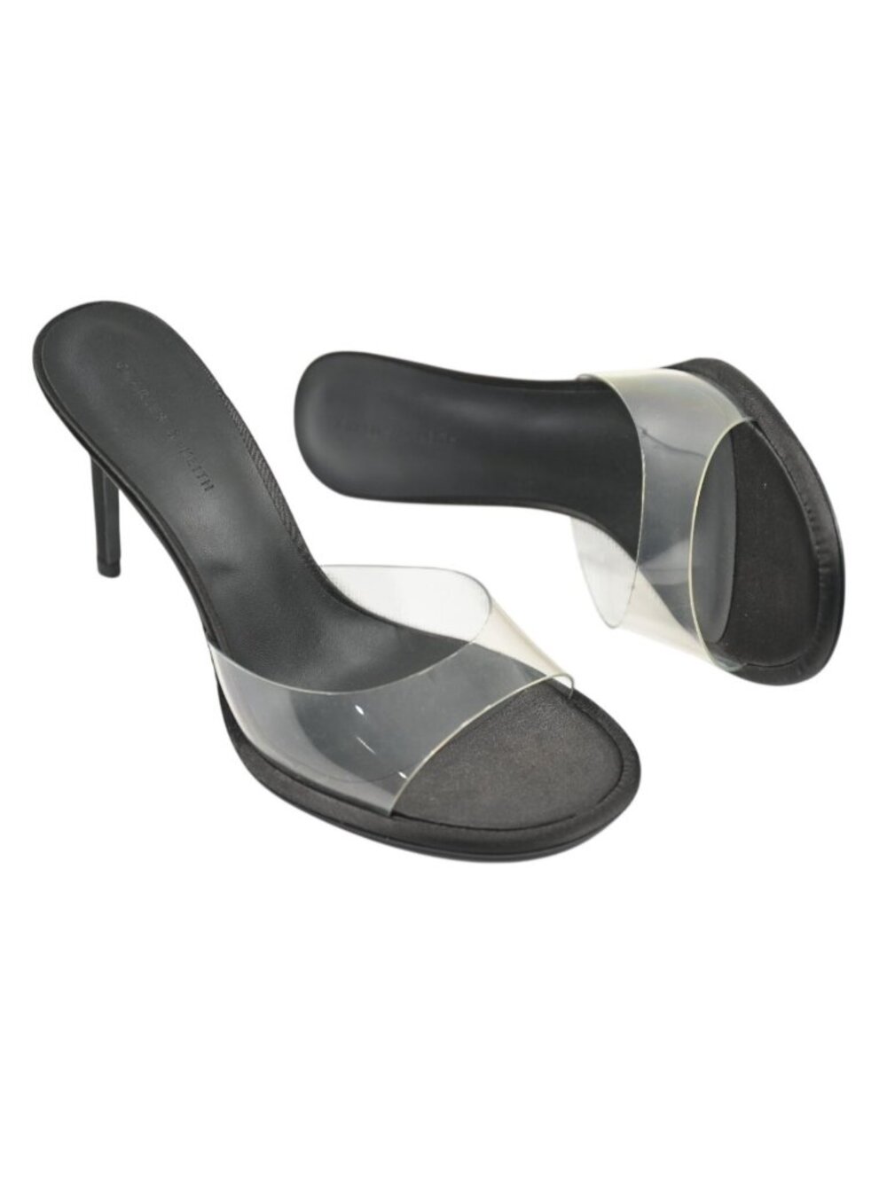 Charles & Keith See-Through Cylindrical Heel Mules in Black
